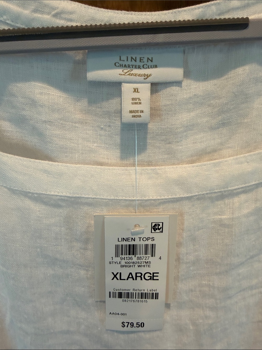 Charter Club White Linen Square-Neck Tunic - Picture 2 of 5
